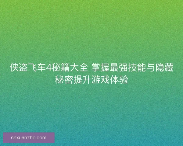 侠盗飞车4秘籍大全 掌握最强技能与隐藏秘密提升游戏体验